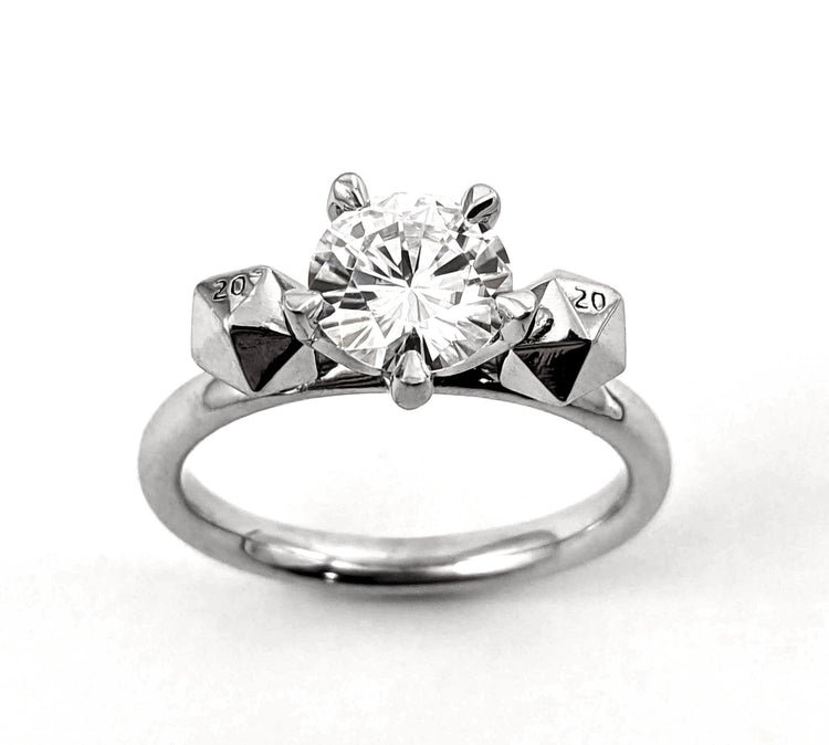D&D Dungeons and Dragons Dice Engagement Ring Diamond Moissanite CZ D20 Video Game Nerd Wedding DnD Dodecahedron Gamer Cosplay 3D Printed