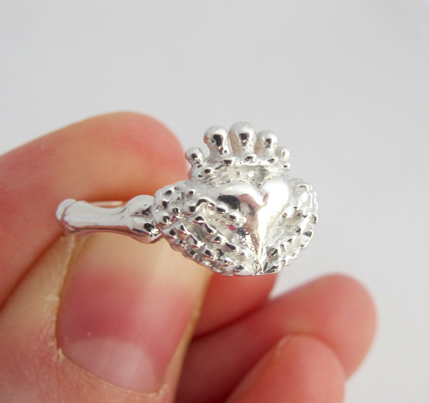Skeleton Claddagh Promise Ring - Alternative Claddagh Wedding Ring with Skeleton Hands, Handmade in Solid Sterling Silver, Celtic Jewelry