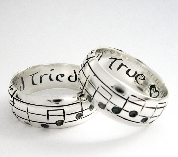 Custom Music Note Wedding Bands - Original Real Music Notes Ring, Sterling Music Ring, Sheet Music Nerd Wedding Rings, Geekery, Personalize