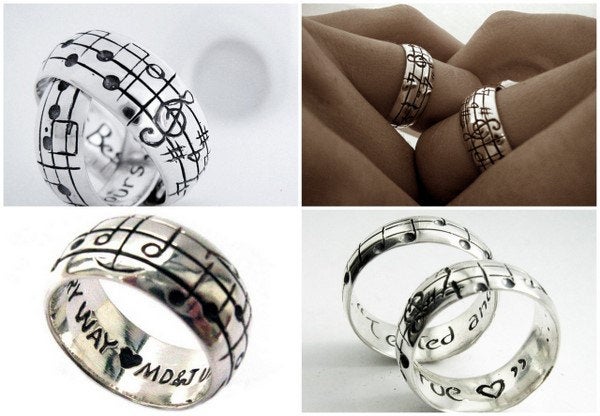 Custom Music Note Wedding Bands - Original Real Music Notes Ring, Sterling Music Ring, Sheet Music Nerd Wedding Rings, Geekery, Personalize