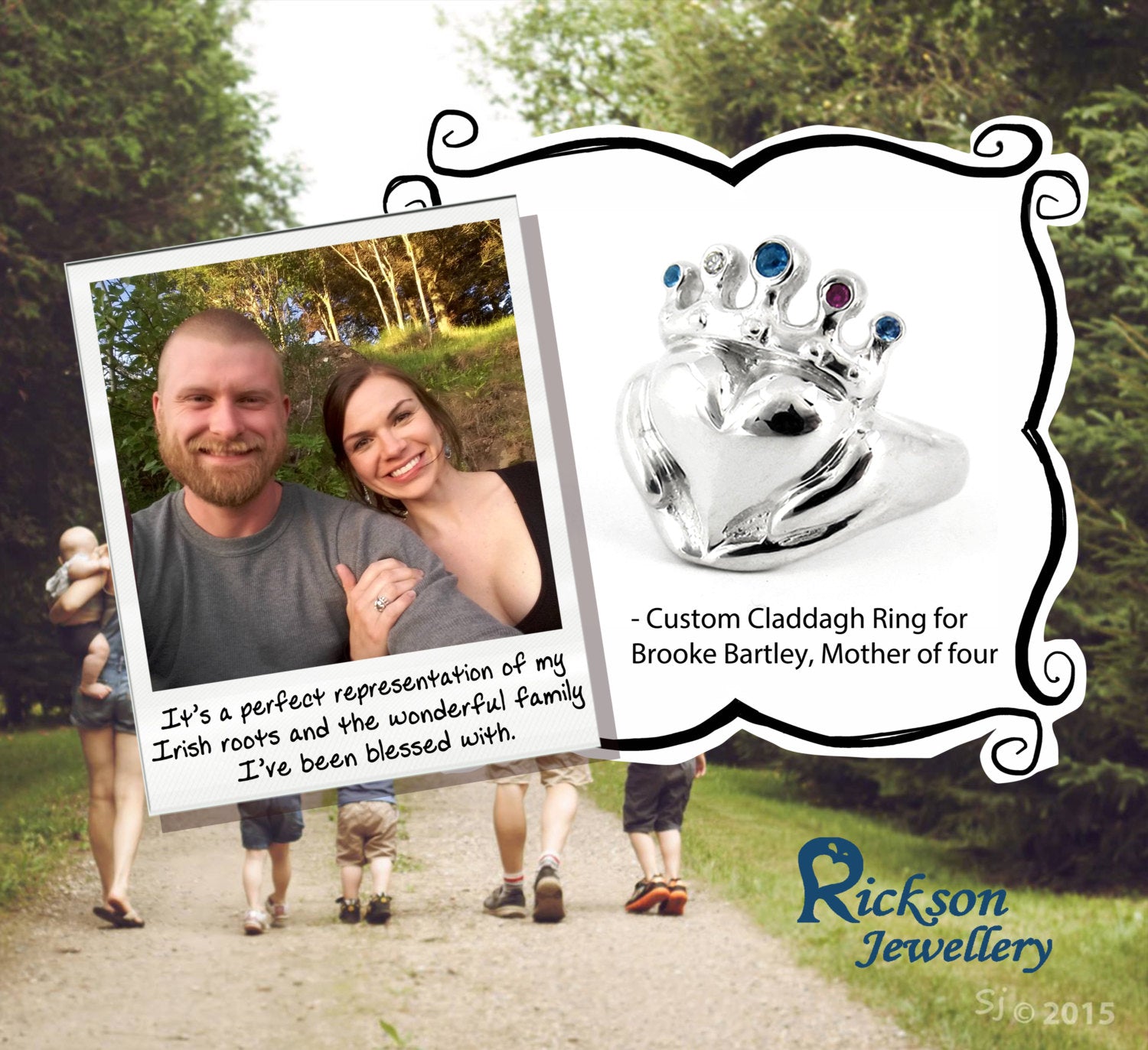Claddagh Family Birthstone Ring with Personalized Stones Custom Celtic Irish Promise Ring Sterling Emerald Green Gifts For Her Mom M177 L165