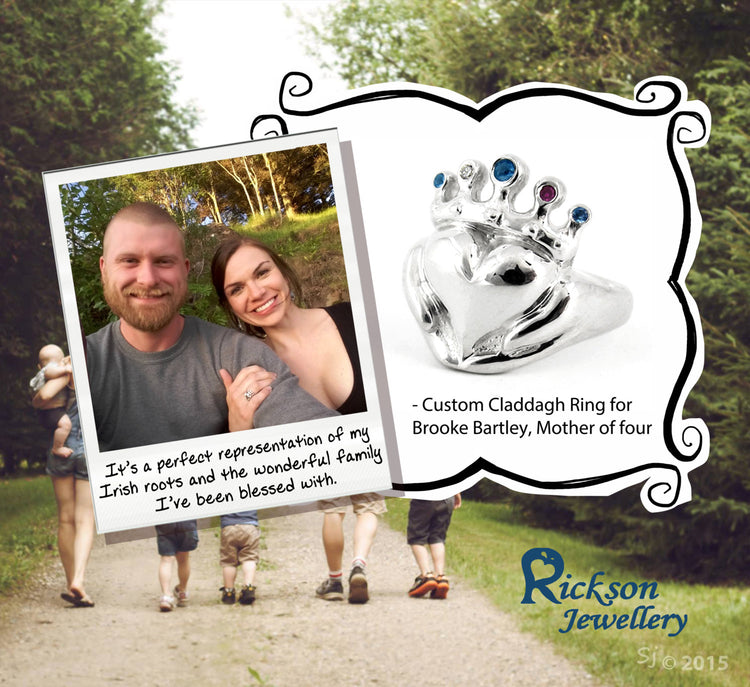 Claddagh Family Birthstone Ring with Personalized Stones Custom Celtic Irish Promise Ring Sterling Emerald Green Gifts For Her Mom M177 L165