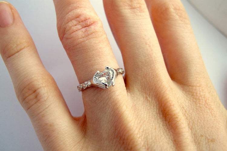 Claddagh Wedding Engagement Ring Set, Silver Claddagh, Celtic Jewelry, Diamond Ring, Gold Claddagh Stacking Set, Irish Ring, Promise, 48&49b