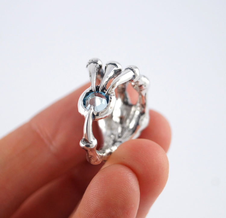 Bird Claw Ring - Magic Soul Ring Aquamarine stone Nerd Engagement Geekery Gamer Video Game Attack Jewelry Bird Dark Dragon Claw 216