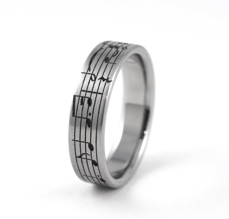 Custom Titanium Music Note Wedding Ring Set 2 Rings Unique Wedding band Music Gifts for him Geekery Alternative Non Traditional Custom Notes