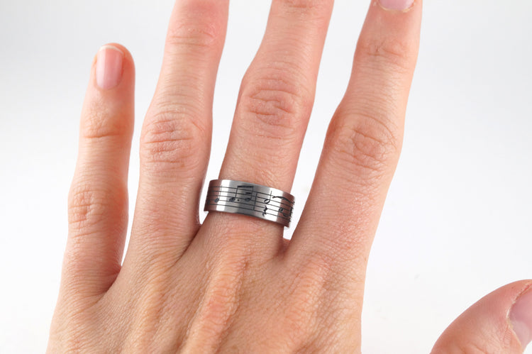 Custom Titanium Music Note Wedding Ring Set 2 Rings Unique Wedding band Music Gifts for him Geekery Alternative Non Traditional Custom Notes