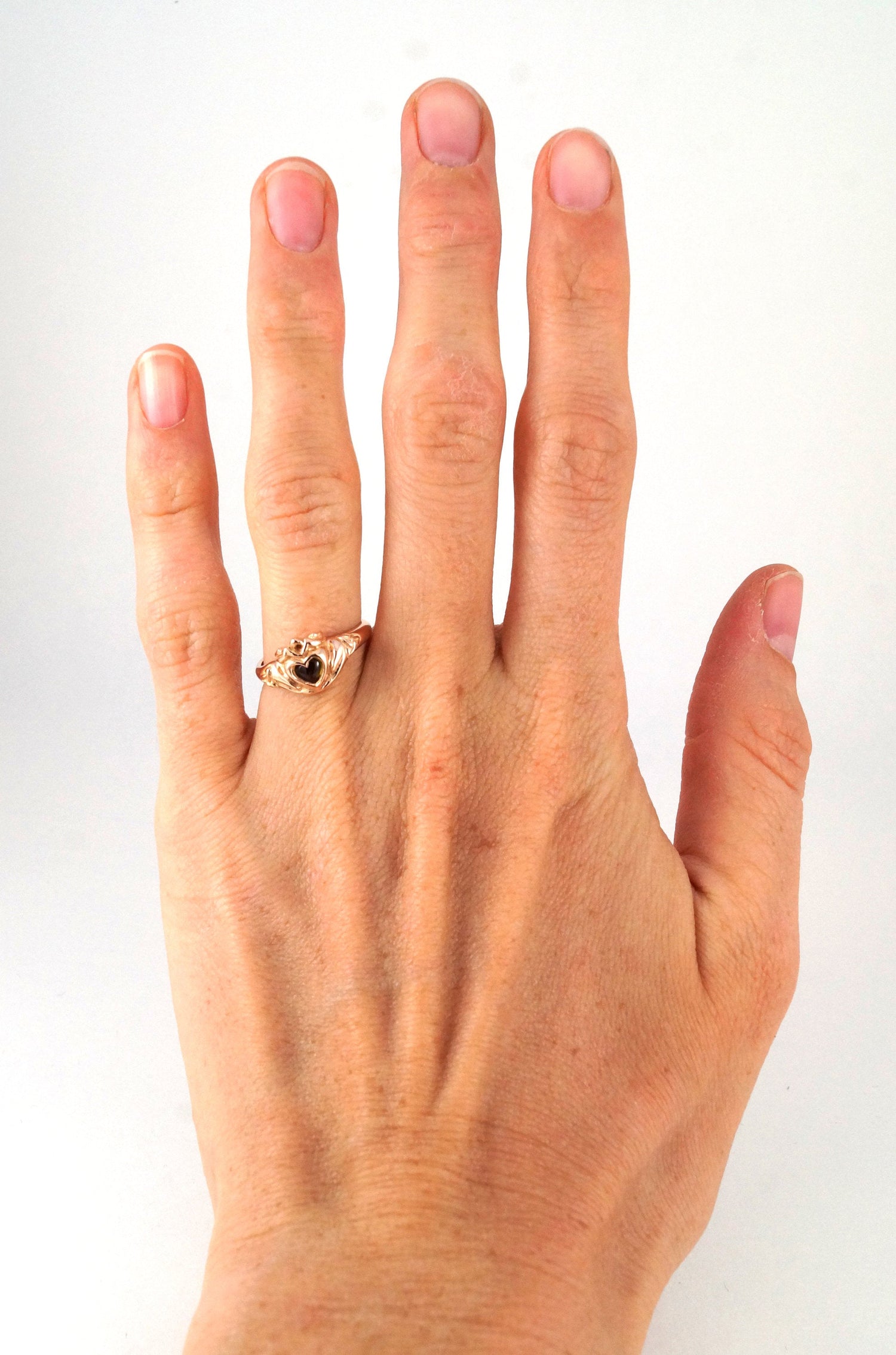 Rose Gold Celtic Claddagh Crown Engagement or Wedding Ring with a woven band