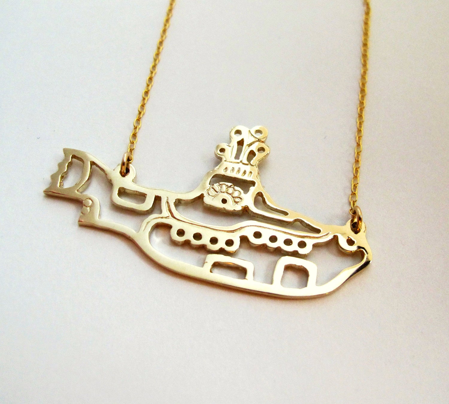 Submarine Necklace - Memorabilia Psychedelic Song Music Jewellery Collectible Cutout Kitsch Gold Brass Statement Retro British Youth 137
