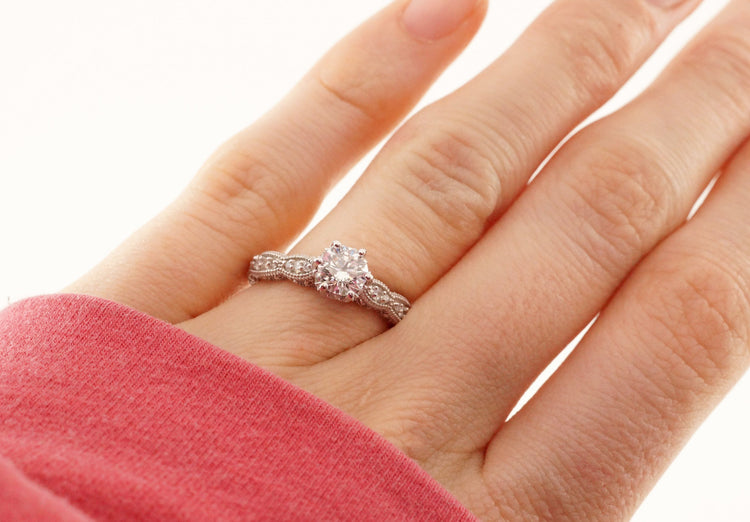 Royal Victorian Inspired Ring - Regal Filigree Disney Princess Vintage Antique White Gold Diamond Engagement Ring Carriage Engraving Rickson