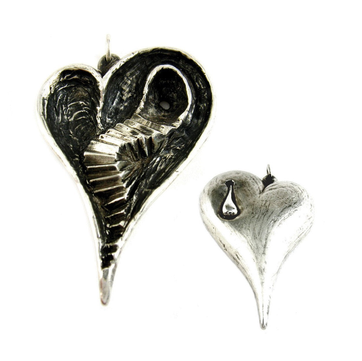 Heart Ache Handmade Sterling silver or Brass Heart Statement piece pendant Escher Style Stairs and Secret Doorway Locket Style Heart, 1