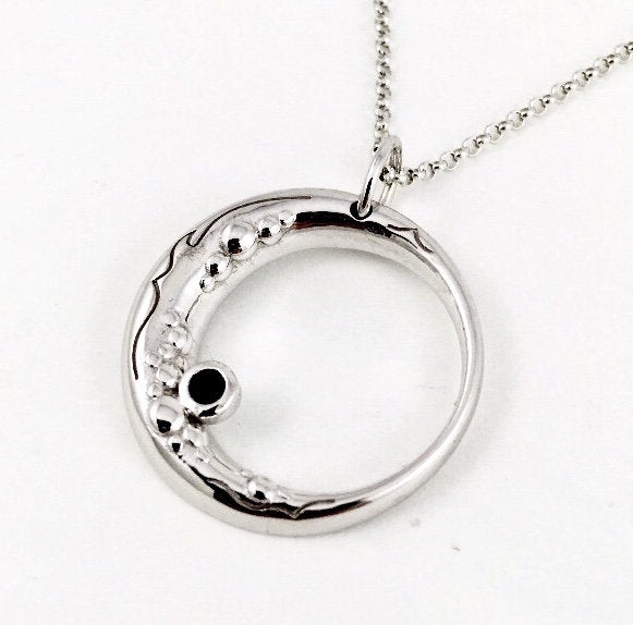 Ocean Moon Beauty Crescent Moon Celestial Astronomy tiny Sapphire Tarot Pagan Magical Wizard fantasy jewelry Sterling Silver White Gold H1