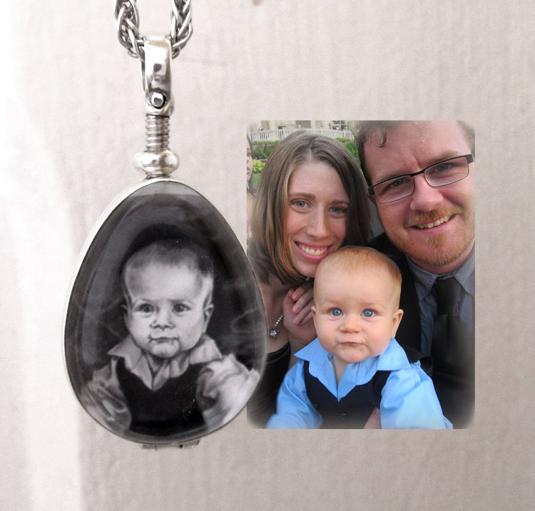 Custom Portrait Locket - Baby Child Son Daughter Pet Personalized Drawing Family Gift Push Present Ferneyhough Memorial Rickson Jewellery