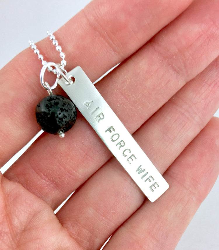 Shine On Bar Necklace Name Plate Hand Stamped Letter Flat Pendant Solid Sterling Silver Family Push Present trend lava rock essential oil