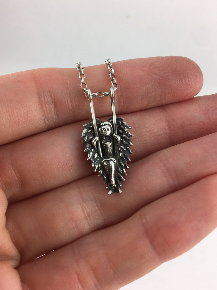 Gift From Above Labour of Love Angel Heart Necklace Sterling Swing Confirmation Gift Christian Catholic Religious Angel Wings chain Gift