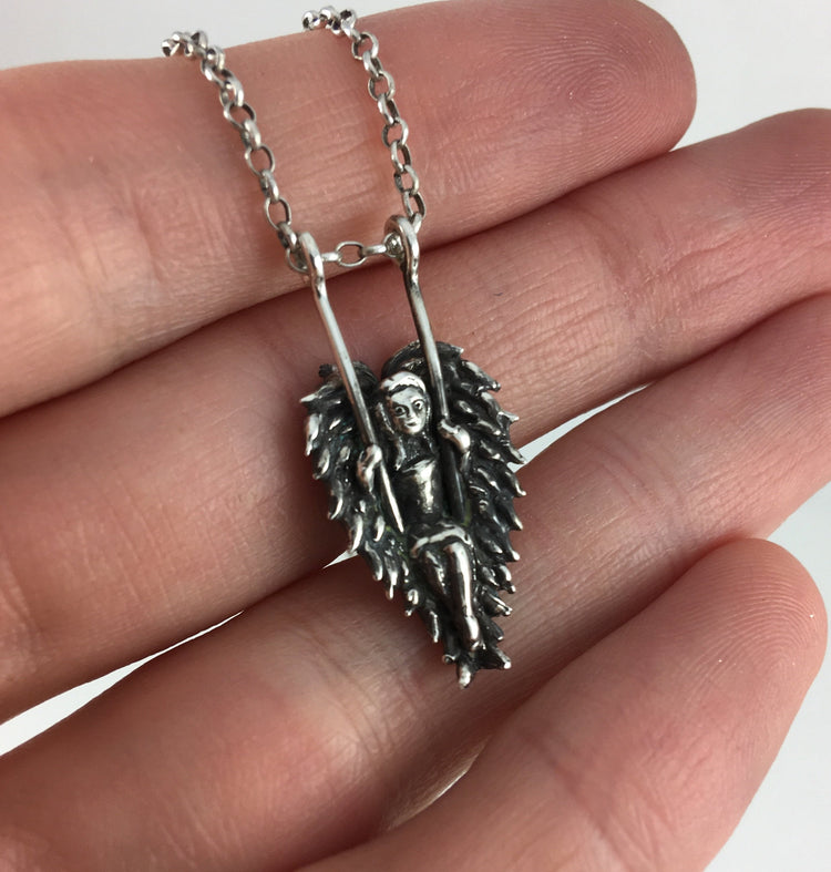 Gift From Above Labour of Love Angel Heart Necklace Sterling Swing Confirmation Gift Christian Catholic Religious Angel Wings chain Gift