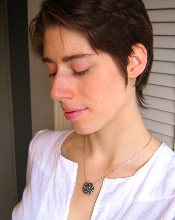 SALE Victorian Rose Necklace - Silver Goth Steampunk Black Rose Gift for Her Rose Staple Classic Pendant Floral Rickson Jewellery 38