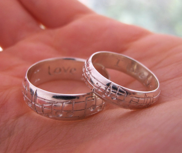 Custom Music Note Wedding Bands - Original Real Music Notes Ring, Sterling Music Ring, Sheet Music Nerd Wedding Rings, Geekery, Personalize