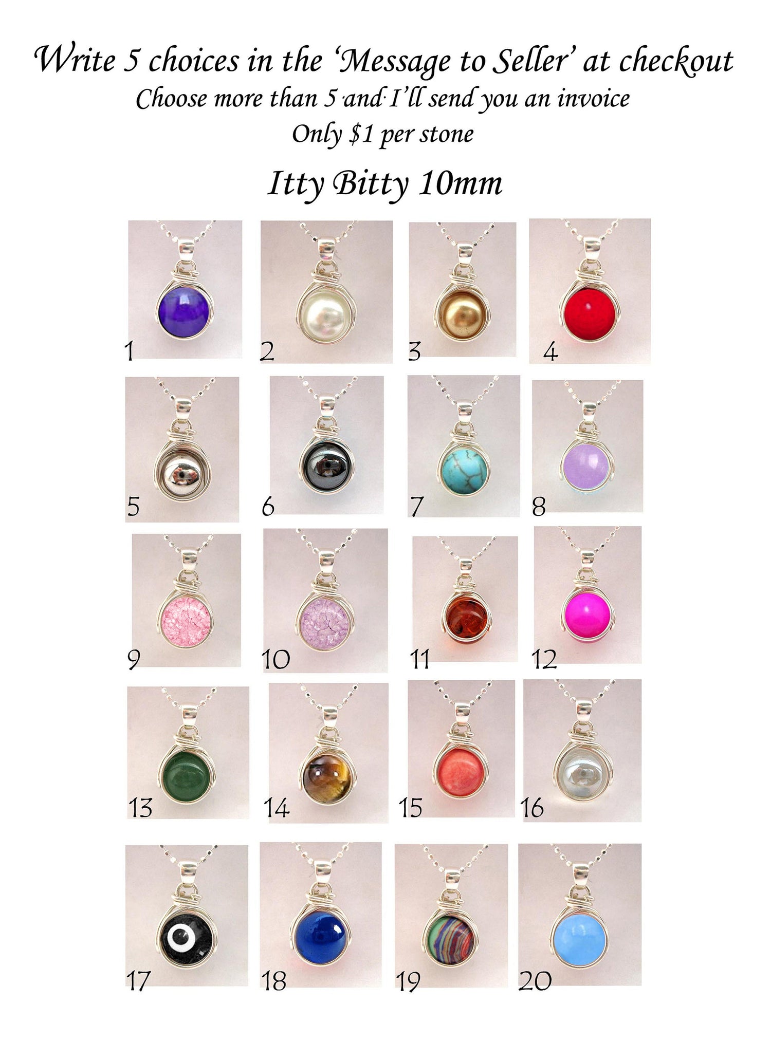 The POP in Interchangeable Necklace Gift Set 10mm Itty Bitty Size 5 Marbles Stones Girls Personalize Valentine&