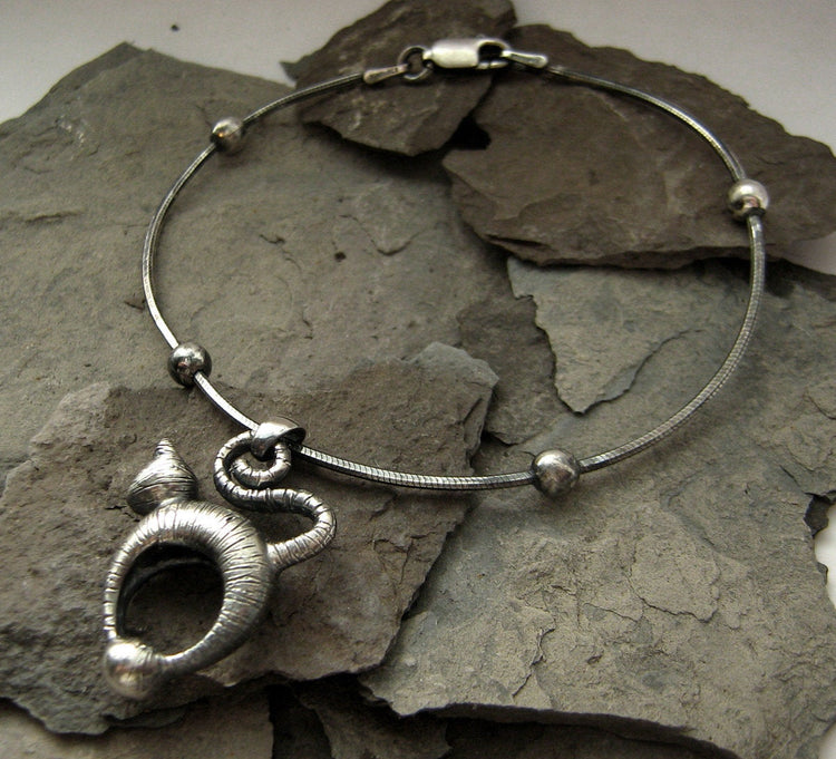 Cat Lover Bracelet - Smooth or Tabby Texture - Donation to Humane Society - Sterling silver - Gift For Her - Daughter - Valentine&