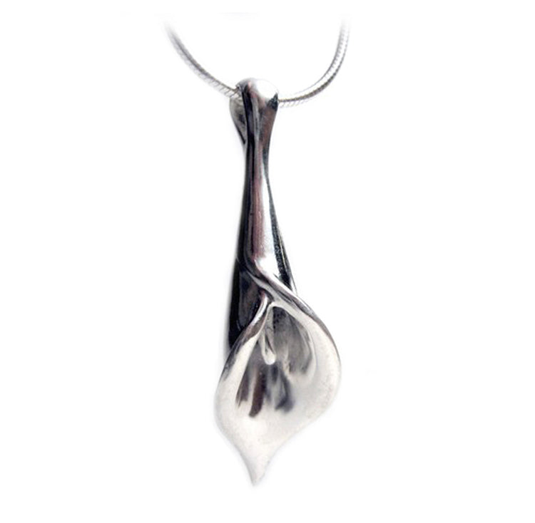Calla Lilly Flower Necklace Push Preset Mom Girl Graduation Birthday Sister Mother Aunt Friendship Unique Valentine pretty silver gold 18
