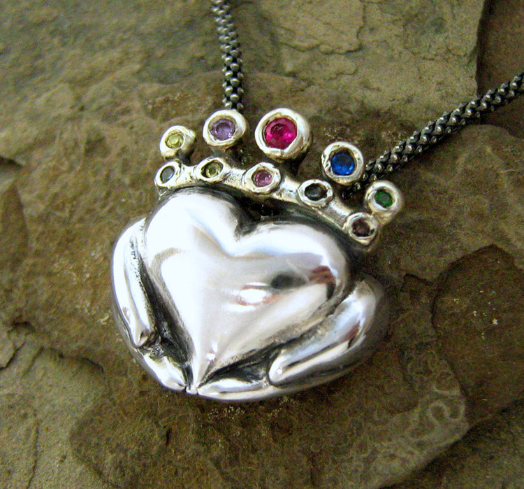 Gemstone Claddagh Necklace - Personalized Birthstone Jewellery - Family Necklace - Gift For Her - Irish promise - Anniversary - Rickson 113