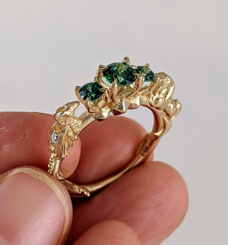 DND Dungeons and Dragons Unicorn Ring with 5 Gemstones Gamer Nerd Engagement Ring D20 Roll the Dice D and D Table top Board RPG Game Ring