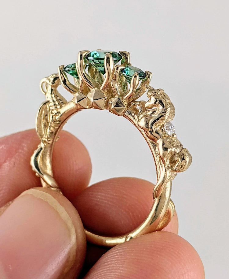 DND Dungeons and Dragons Unicorn Ring with 5 Gemstones Gamer Nerd Engagement Ring D20 Roll the Dice D and D Table top Board RPG Game Ring
