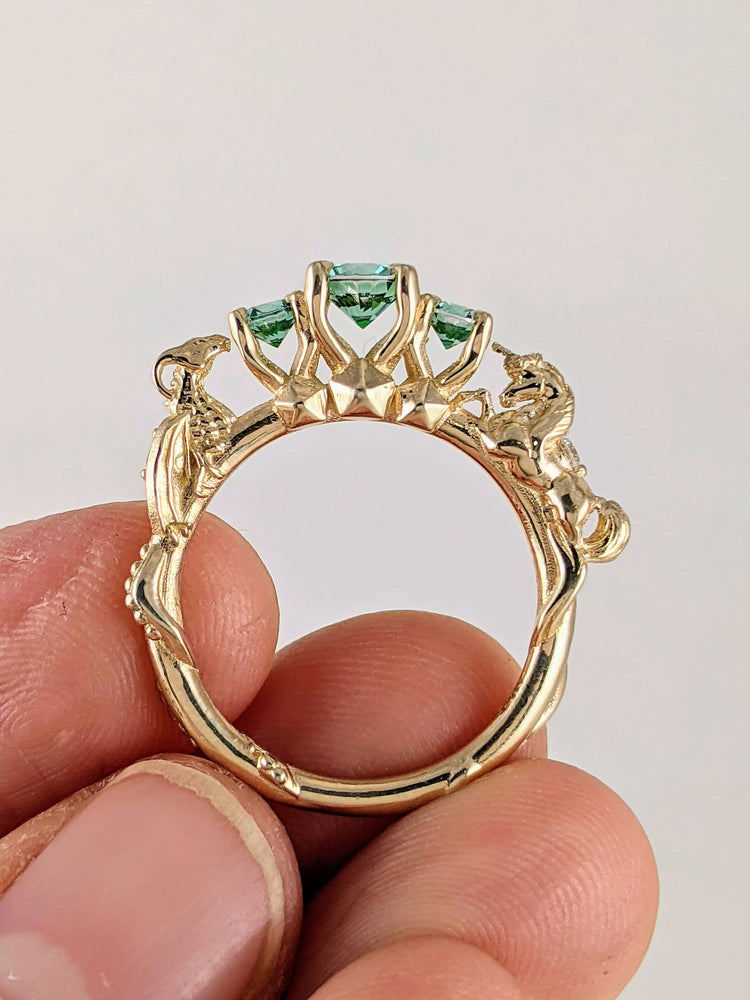 DND Dungeons and Dragons Unicorn Ring with 5 Gemstones Gamer Nerd Engagement Ring D20 Roll the Dice D and D Table top Board RPG Game Ring