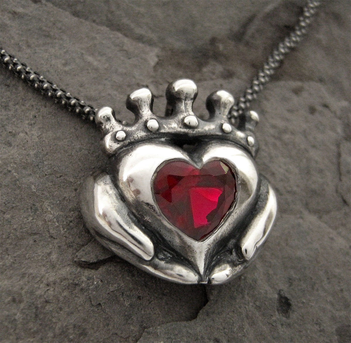 Birthstone Claddagh Necklace - Personalized Gemstone Heart - Custom - Designer Jewelry - Handmade - Gifts For Her - Rickson Jewellery 129