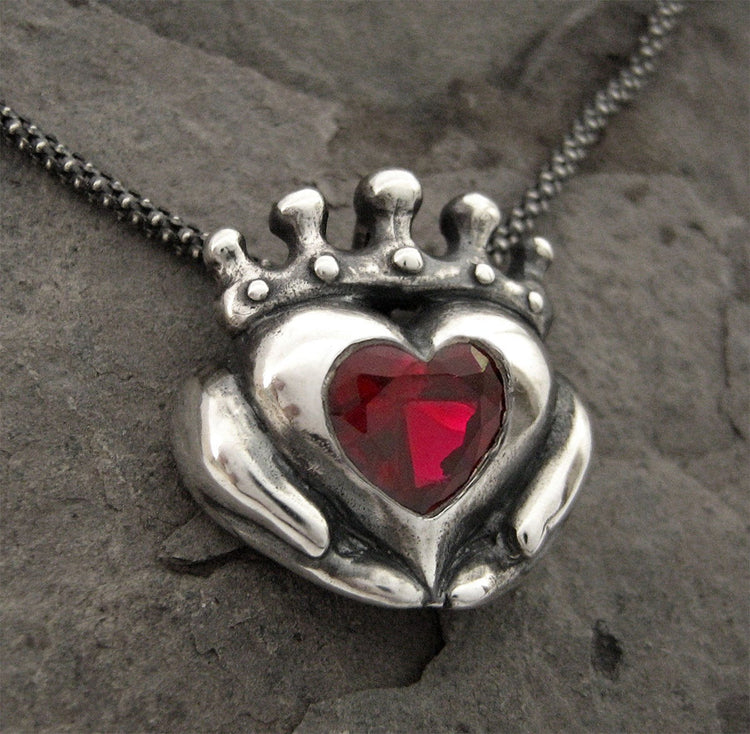 Birthstone Claddagh Necklace - Personalized Gemstone Heart - Custom - Designer Jewelry - Handmade - Gifts For Her - Rickson Jewellery 129