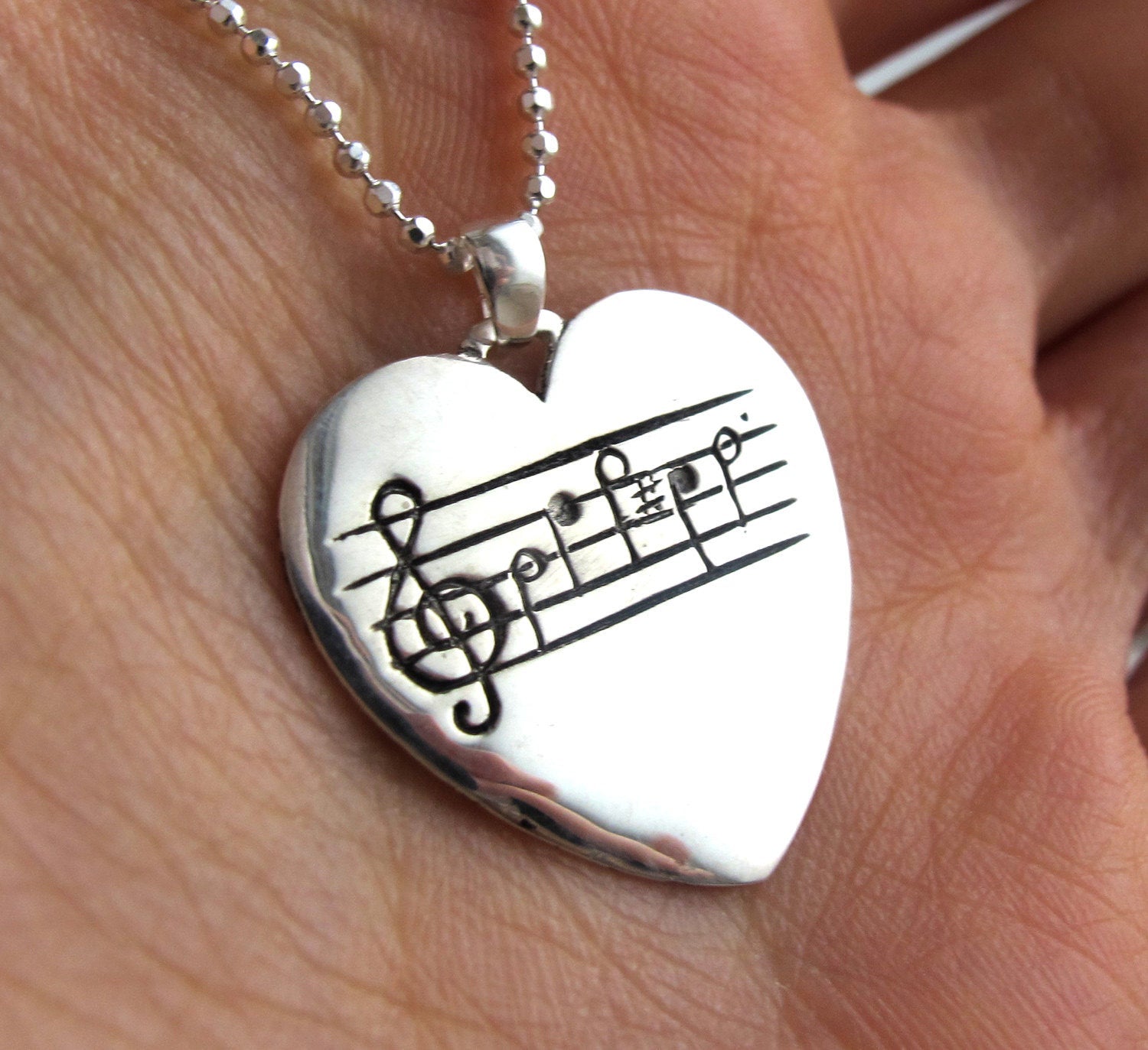 I Heart Music, Sterling Music Note Guitar Pick Necklace, Sheet Music Jewelry, Custom Music, Music Note Guitar, Gift For Her, Rickson 110