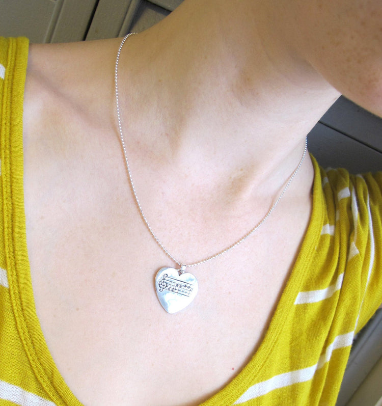 I Heart Music, Sterling Music Note Guitar Pick Necklace, Sheet Music Jewelry, Custom Music, Music Note Guitar, Gift For Her, Rickson 110