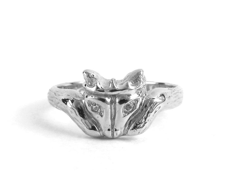 Foxy Claddagh - Gifts for Her Celtic Promise Ring Diamond Eyes Wedding Alternative Unique Sterling Silver Gold Engagement Nature Trendy 167b
