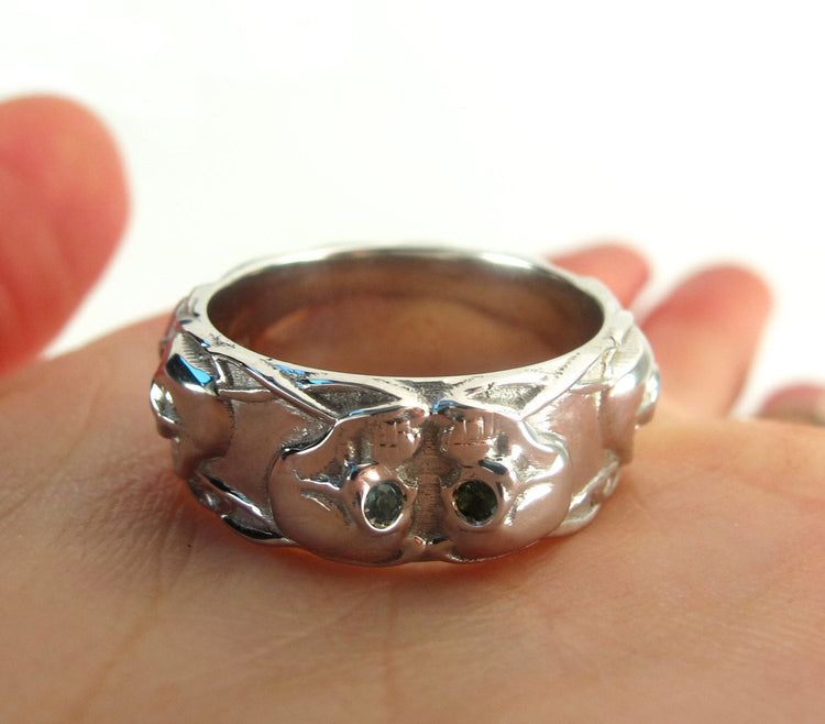 Skull Infinity Wedding Band for Men, Goth Skull White Gold Wedding Band with Birthstone Eyes, Wedding band Gold Punk Rock Biker Gamer 214 10