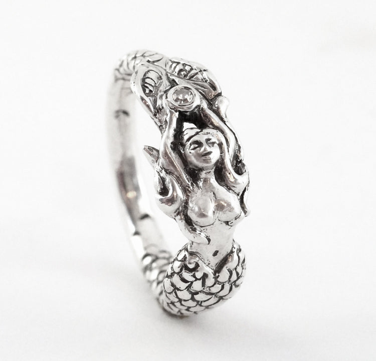Mermaid Claudia - Sterling Disney Princess Engagement ring with a Diamond Ariel Diamond Ring Little Mermaid Nautical Mystical Jewelry 189