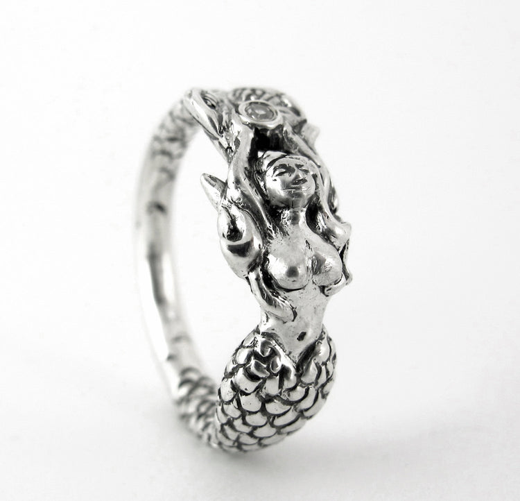 Mermaid Claudia - Sterling Disney Princess Engagement ring with a Diamond Ariel Diamond Ring Little Mermaid Nautical Mystical Jewelry 189