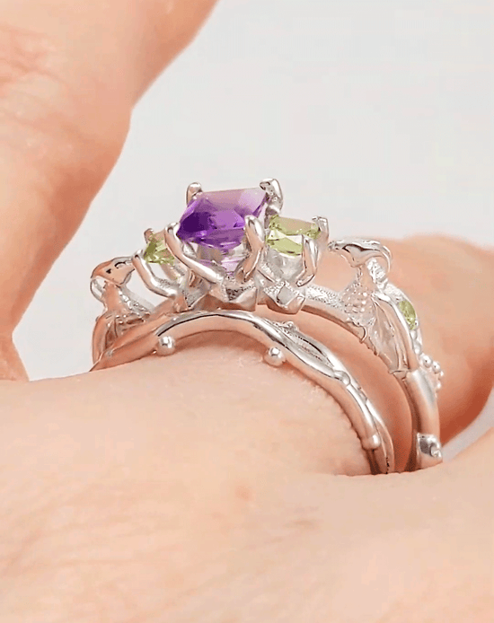 Dungeons and Dragons Dice Wedding and Engagement Ring Set with 5 Gemstones 293a 298