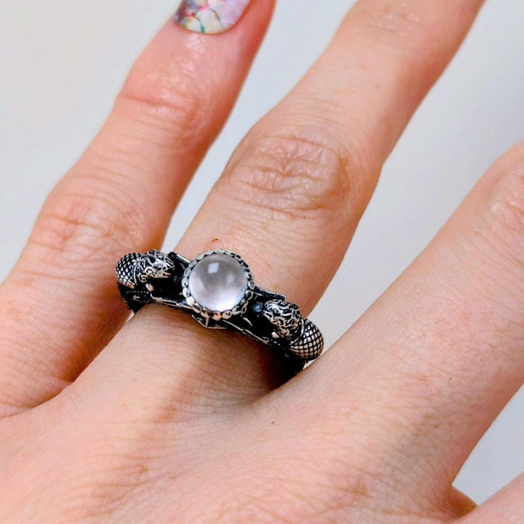 Mermaid Jacy Engagement Ring: Custom Gold Silver Fantasy Rainbow Moonstone Ring