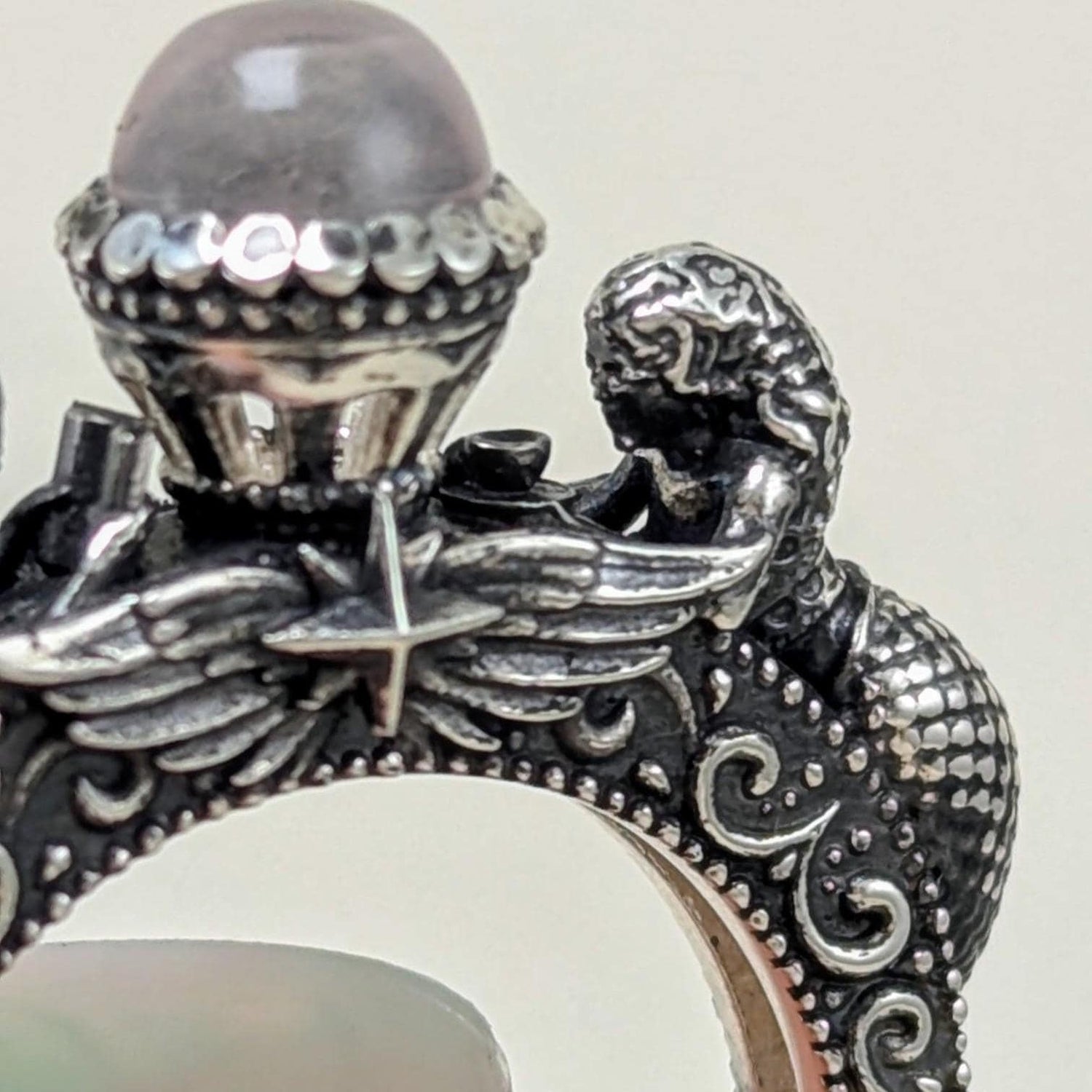 Mermaid Jacy Engagement Ring: Custom Gold Silver Fantasy Rainbow Moonstone Ring