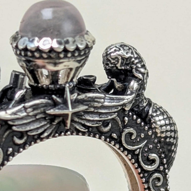 Mermaid Jacy Engagement Ring: Custom Gold Silver Fantasy Rainbow Moonstone Ring