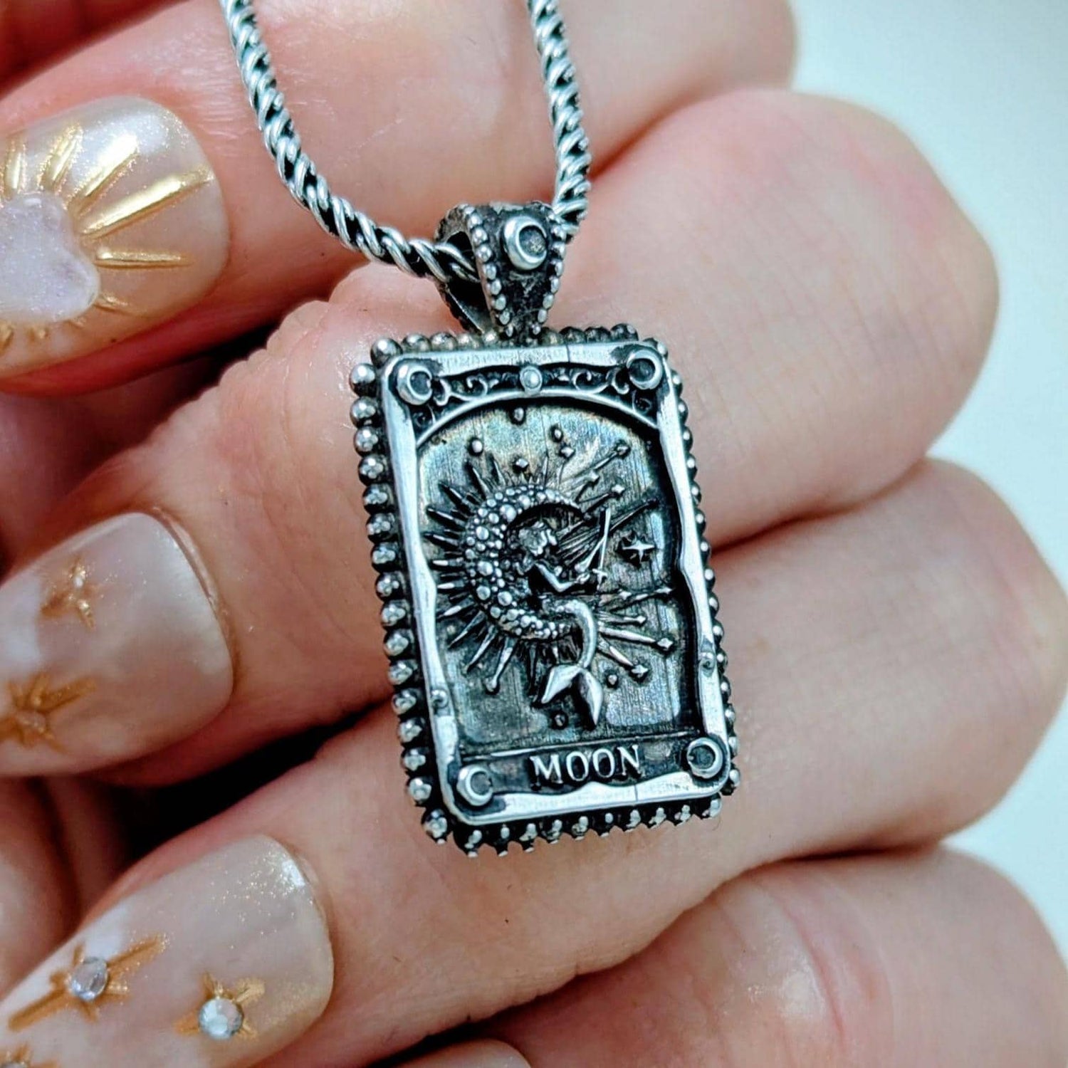 Mermaid Moon Tarot Card Necklace Unique Double Sided Design with Upright and Reversed Meanings