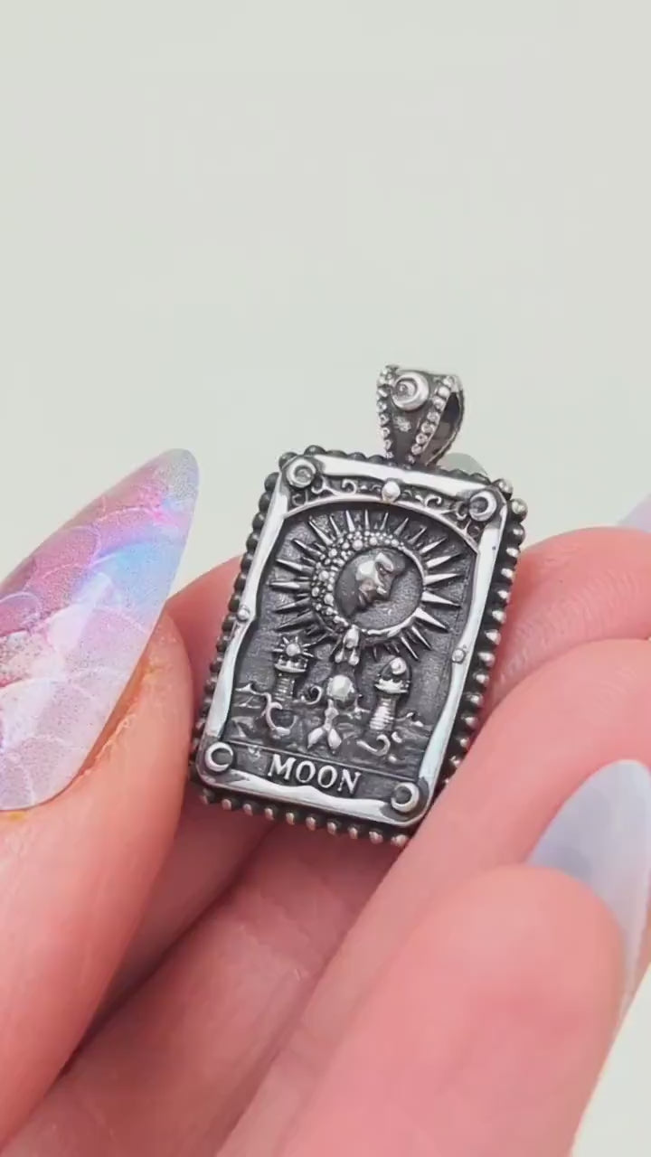 Moon Mermaid Tarot Card Necklace Unique Double Sided Design with Upright and Reversed Meanings