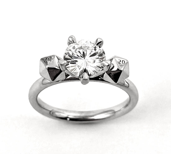 D&D Dungeons and Dragons Dice Engagement Ring Diamond Moissanite CZ D20 Video Game Nerd Wedding DnD Dodecahedron Gamer Cosplay 3D Printed