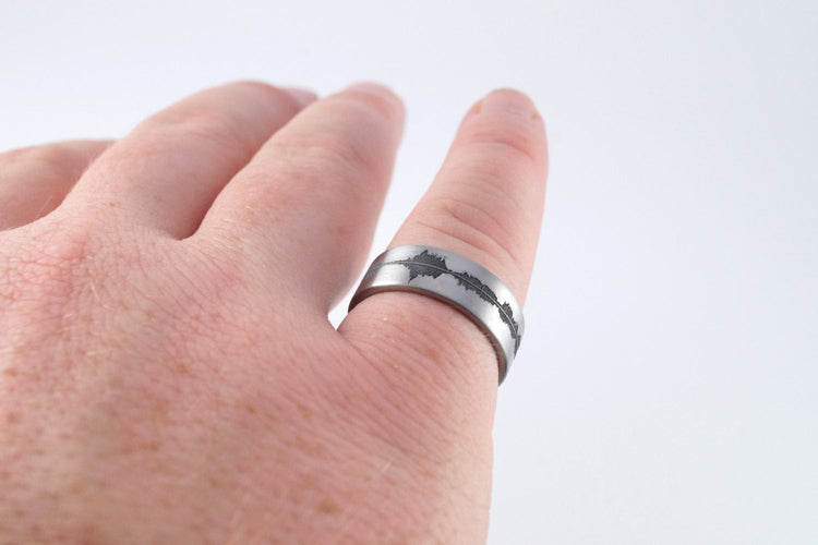 Custom Titanium Soundwave Ring - Geek Wedding Band for him, Personalized Rings, Unique Sound Wave Wedding Band, Geekery, Gift for him, Nerd