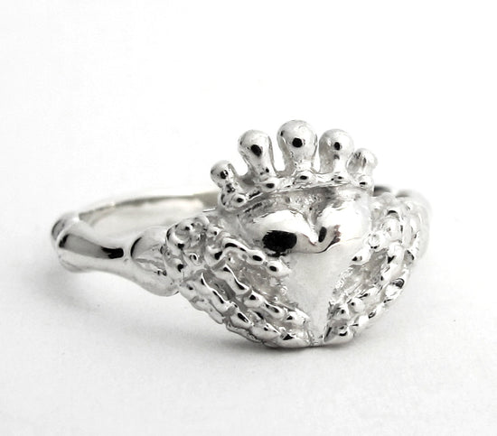 Skeleton Claddagh Promise Ring - Alternative Claddagh Wedding Ring with Skeleton Hands, Handmade in Solid Sterling Silver, Celtic Jewelry