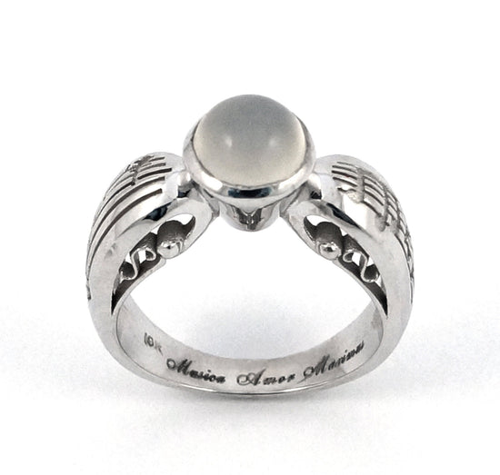 Music Engagement Ring in White Gold with Moonstone