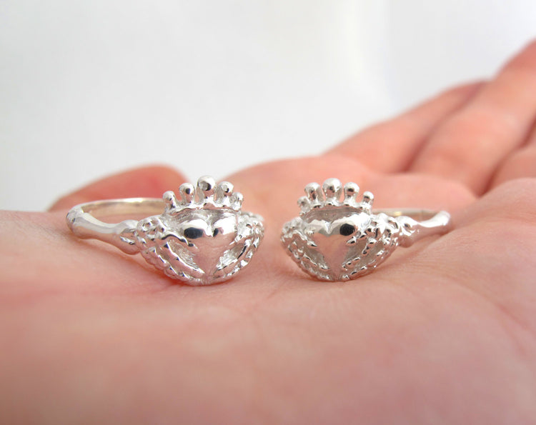 Skeleton Claddagh Promise Ring - Alternative Claddagh Wedding Ring with Skeleton Hands, Handmade in Solid Sterling Silver, Celtic Jewelry