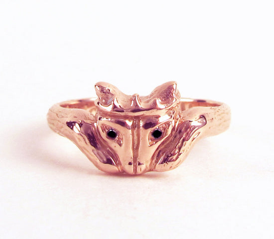 Foxy Claddagh - Gifts for Her Celtic Promise Ring Diamond Eyes Wedding Alternative Unique Sterling Silver Gold Engagement Nature Trendy 167b