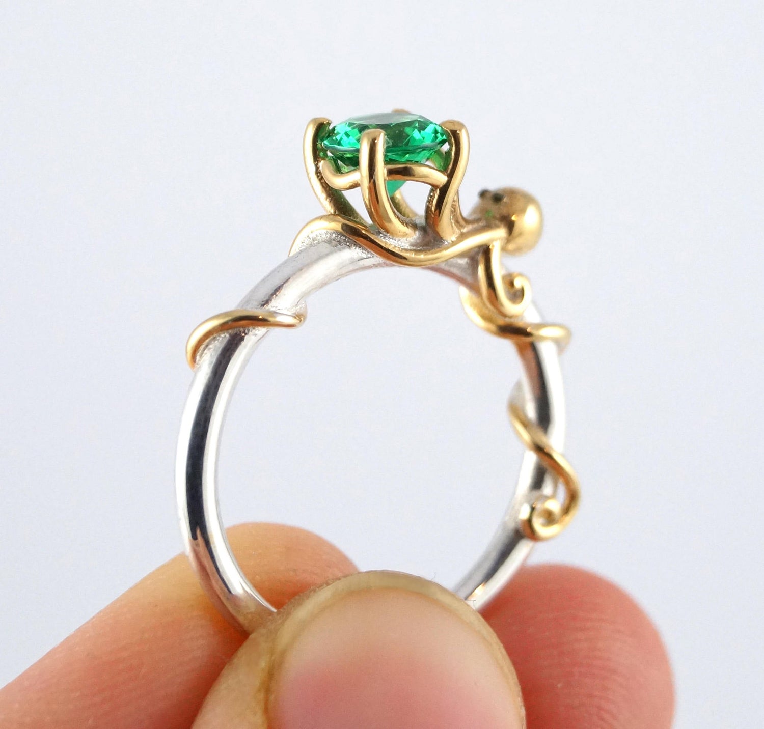 Octopus Joy - Ocean Emerald Engagement Ring for Cephalopod Kraken Sea Creature fans - Rickson 213 250 251 OCT