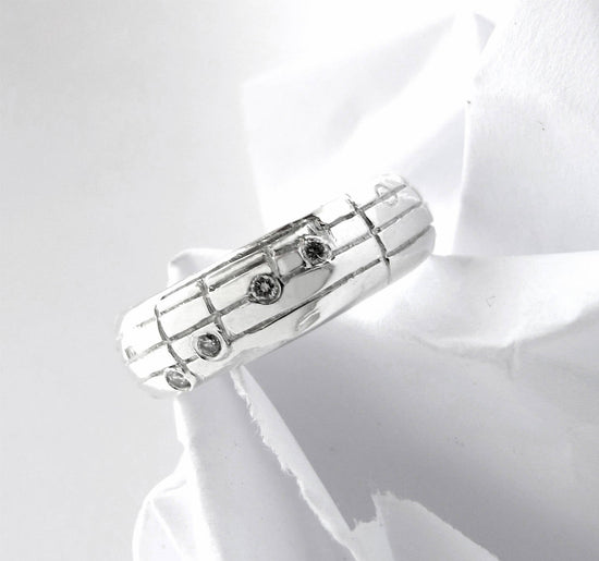 Your Song Diamond Wedding Ring - Custom Notes to Your Favourite Song - Personalized Engraving - Unique Design - Rickson Jewellery